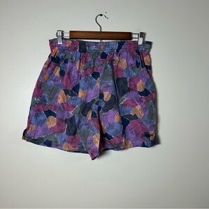 Vintage Reebok Women's Abstract Print Athletic Shorts Size L Nylon Elastic Waist